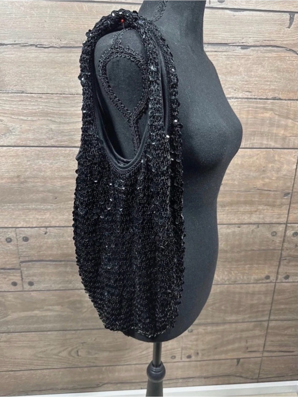 Black Sequin Knit Shoulder Bag